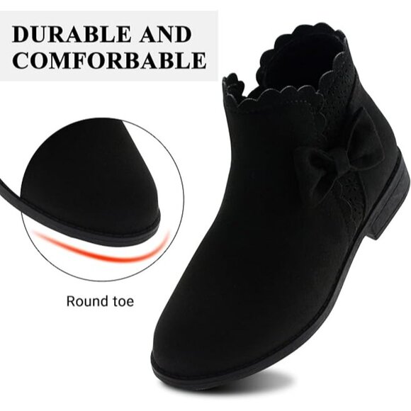 Lselom Girls Ankle Boots Kids Ankle Booties Bow Side Zipper Shoes Black Size 11 - Picture 5 of 11